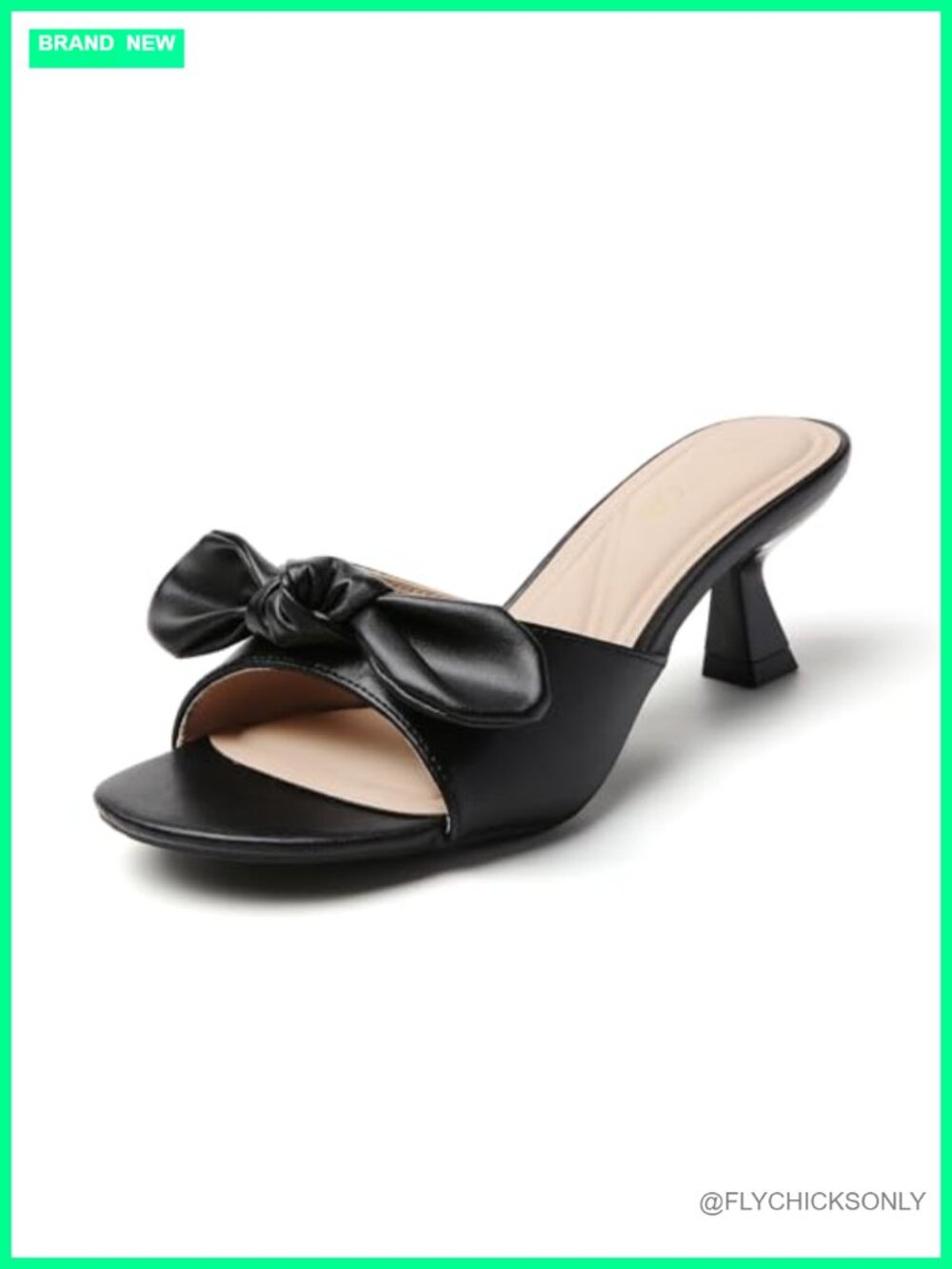 Kitten Heels Women Round Toe Slip On Bow Backless Mid Heel Dress Sandals